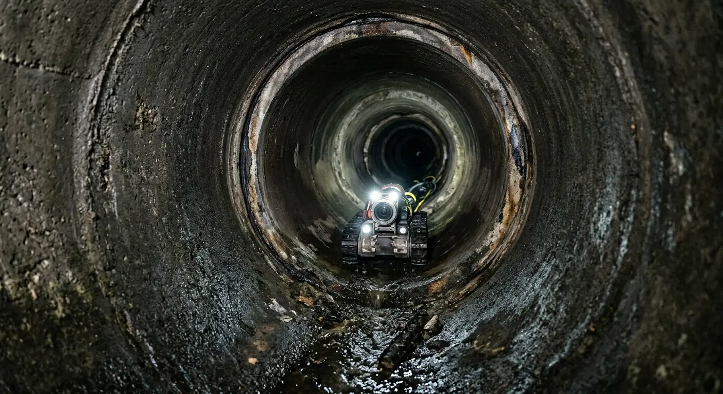 Robotic sewer camera inspecting pipe interior for Drain Snake Service in Wright